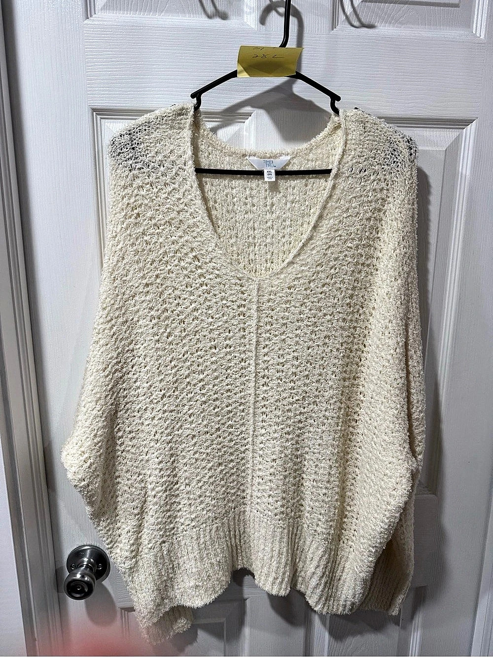 Time and Tru Open Stitch V-Neck Sweater Cream Textured Sweater Size XXL (20)